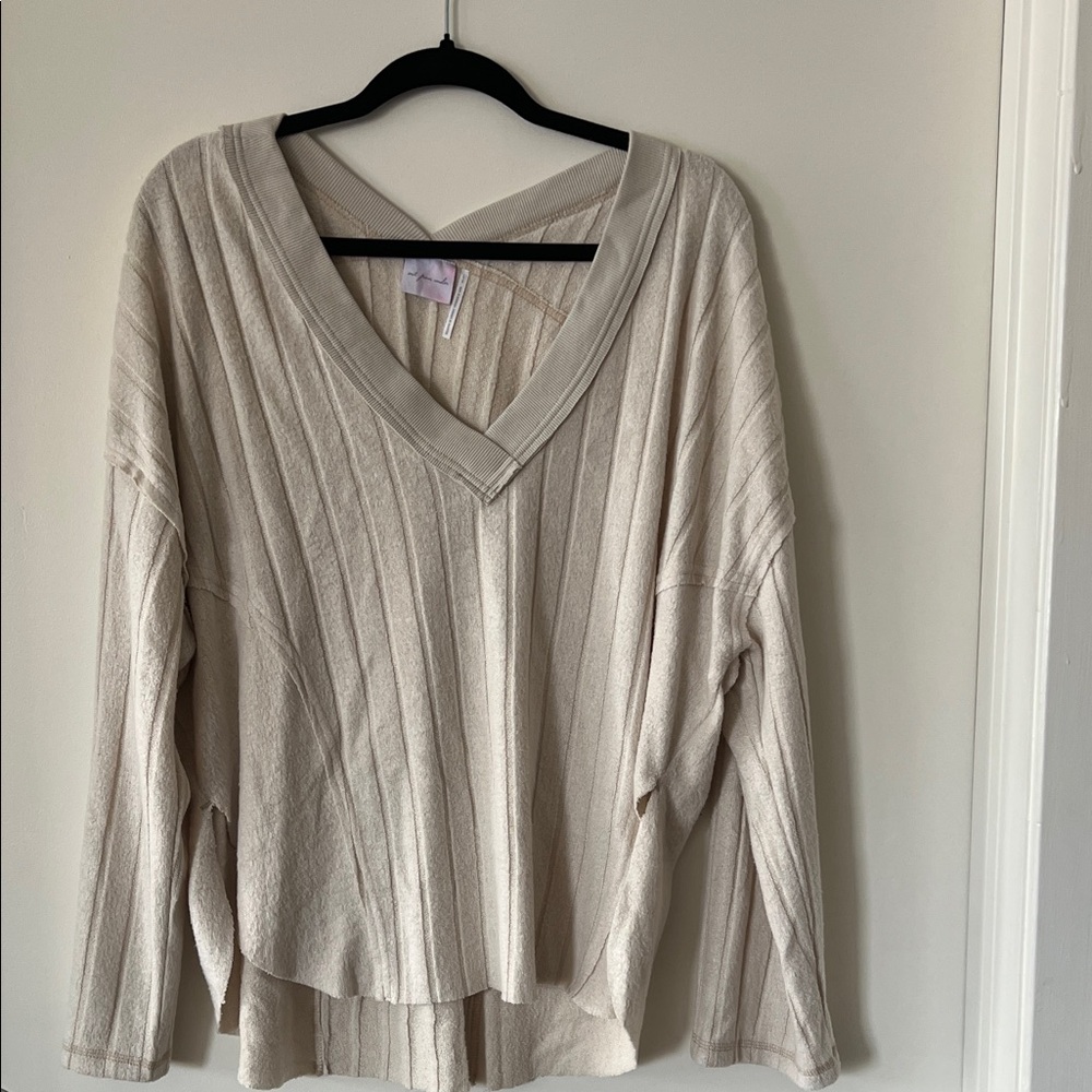 Free People Cream V-Neck Sweater